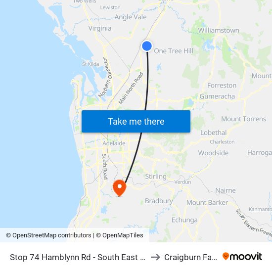 Stop 74 Hamblynn Rd - South East side to Craigburn Farm map