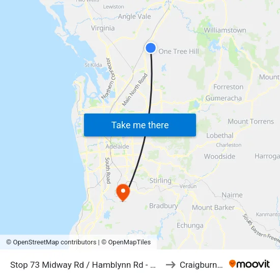 Stop 73 Midway Rd  / Hamblynn Rd - North East side to Craigburn Farm map