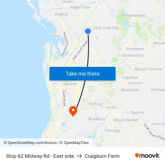 Stop 62 Midway Rd - East side to Craigburn Farm map