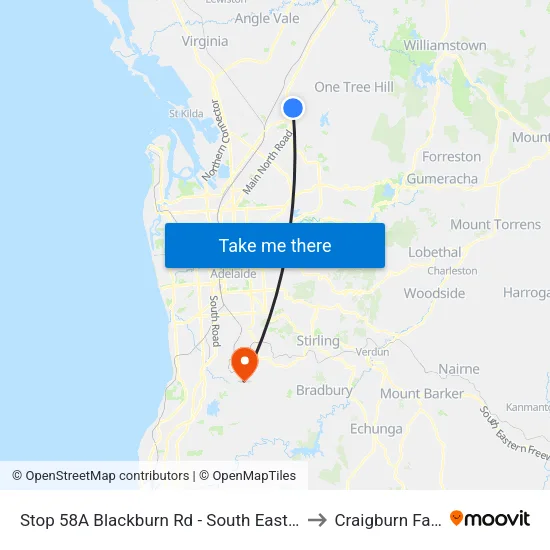 Stop 58A Blackburn Rd - South East side to Craigburn Farm map