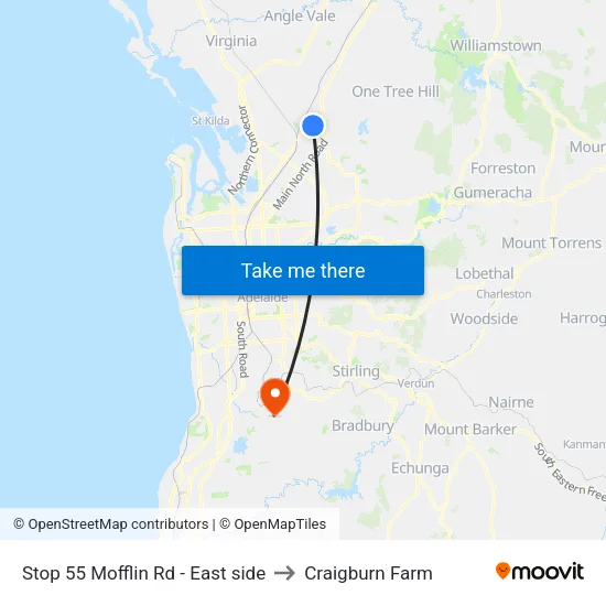 Stop 55 Mofflin Rd - East side to Craigburn Farm map