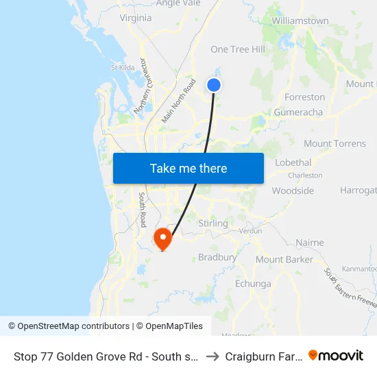 Stop 77 Golden Grove Rd - South side to Craigburn Farm map