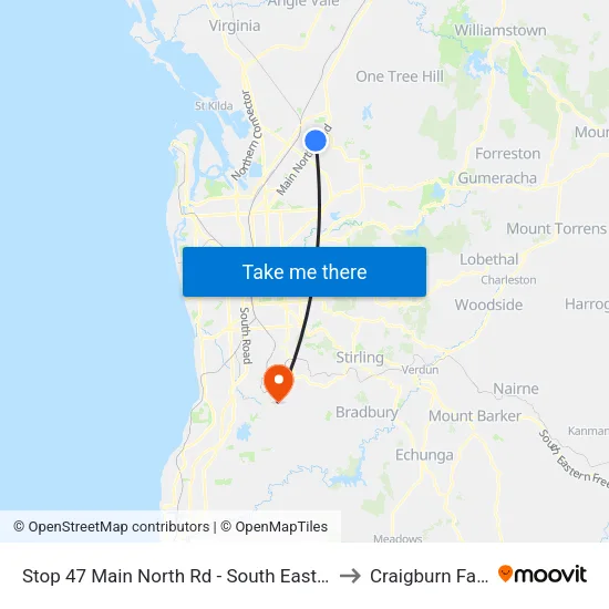 Stop 47 Main North Rd - South East side to Craigburn Farm map