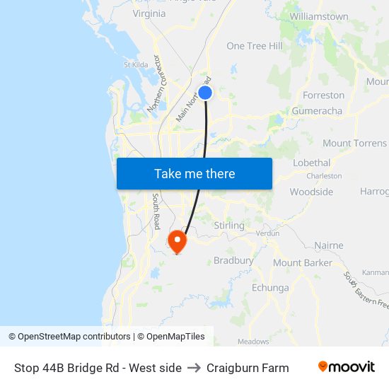 Stop 44B Bridge Rd - West side to Craigburn Farm map