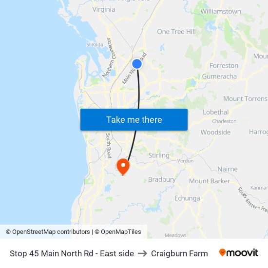 Stop 45 Main North Rd - East side to Craigburn Farm map