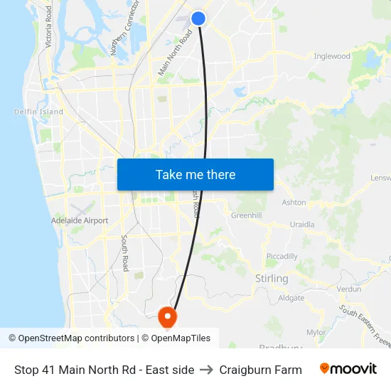Stop 41 Main North Rd - East side to Craigburn Farm map