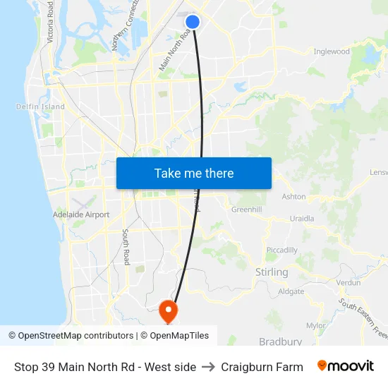 Stop 39 Main North Rd - West side to Craigburn Farm map