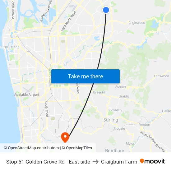 Stop 51 Golden Grove Rd - East side to Craigburn Farm map