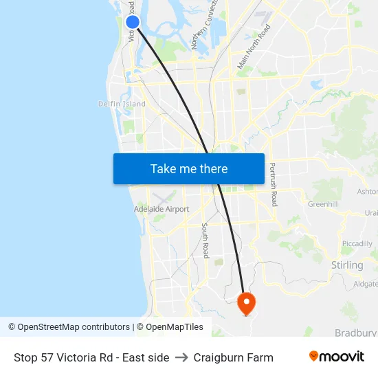Stop 57 Victoria Rd - East side to Craigburn Farm map