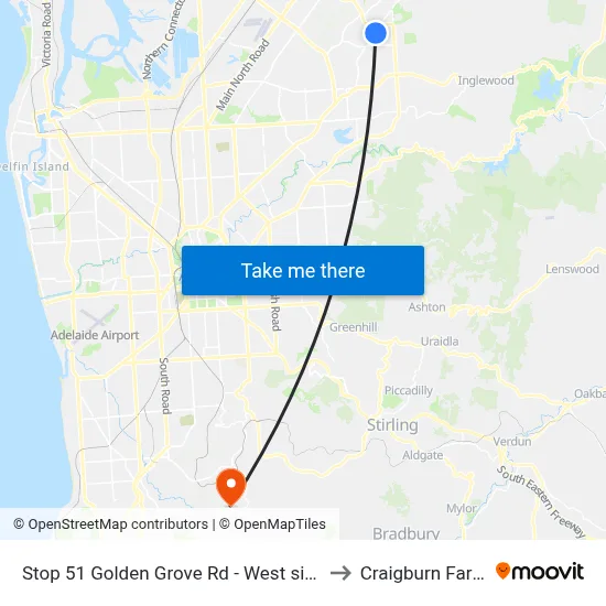 Stop 51 Golden Grove Rd - West side to Craigburn Farm map