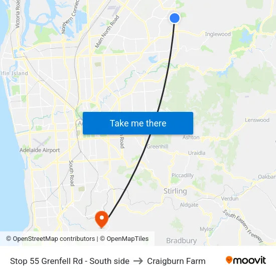 Stop 55 Grenfell Rd - South side to Craigburn Farm map