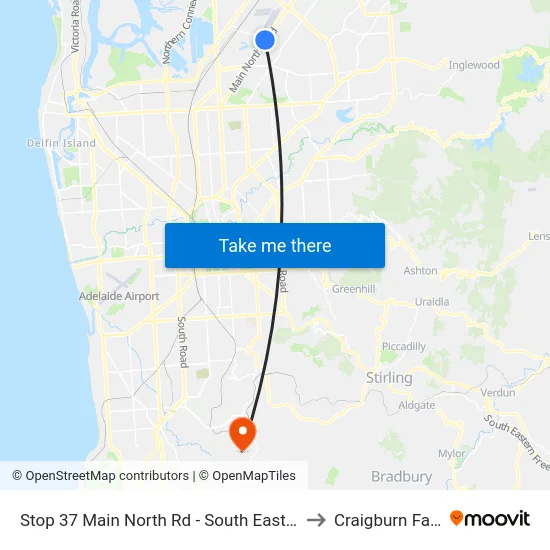 Stop 37 Main North Rd - South East side to Craigburn Farm map