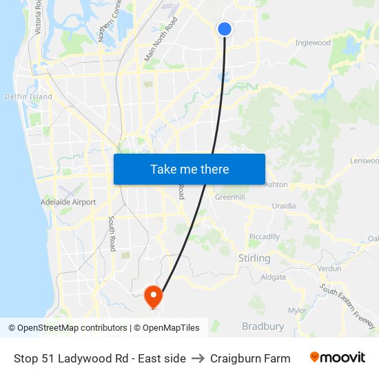 Stop 51 Ladywood Rd - East side to Craigburn Farm map