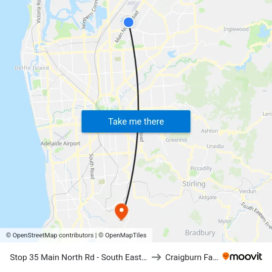 Stop 35 Main North Rd - South East side to Craigburn Farm map
