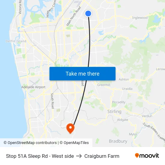 Stop 51A Sleep Rd - West side to Craigburn Farm map