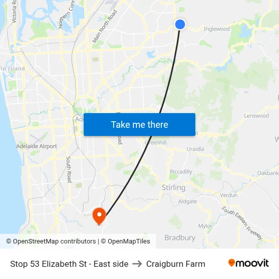 Stop 53 Elizabeth St - East side to Craigburn Farm map
