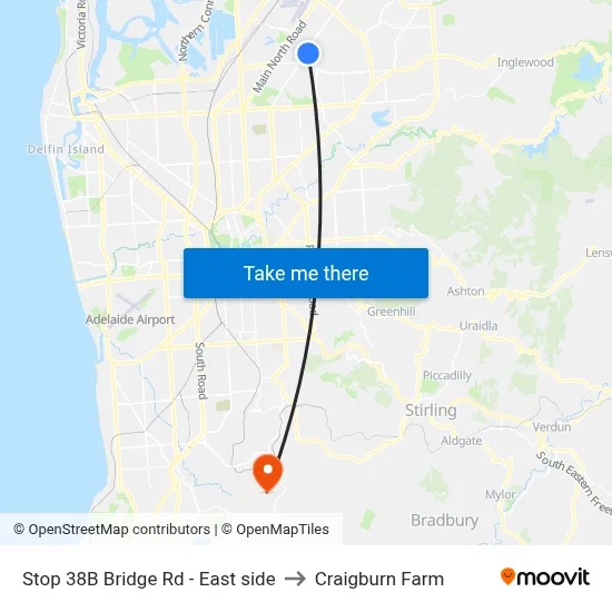 Stop 38B Bridge Rd - East side to Craigburn Farm map