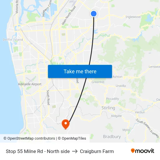 Stop 55 Milne Rd - North side to Craigburn Farm map
