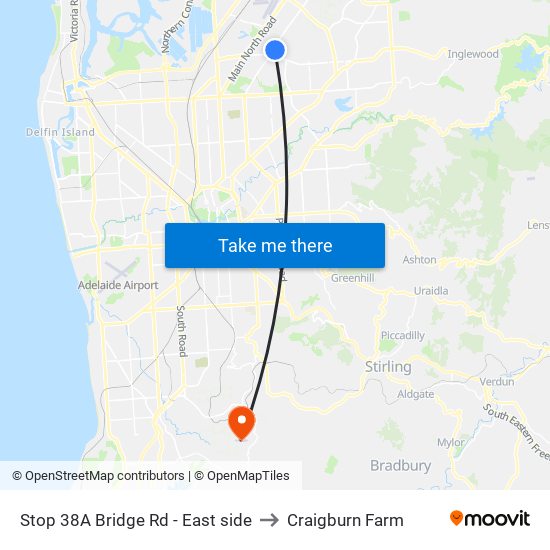 Stop 38A Bridge Rd - East side to Craigburn Farm map