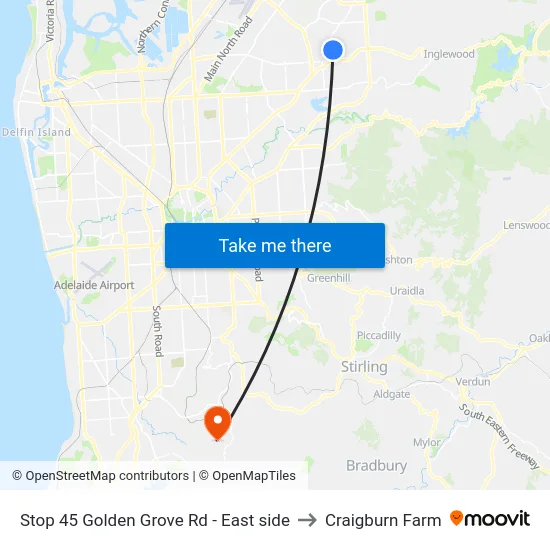 Stop 45 Golden Grove Rd - East side to Craigburn Farm map