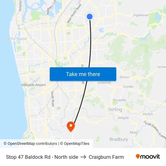 Stop 47 Baldock Rd - North side to Craigburn Farm map
