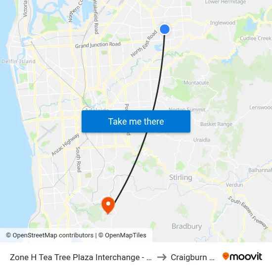 Zone H Tea Tree Plaza Interchange - West side to Craigburn Farm map