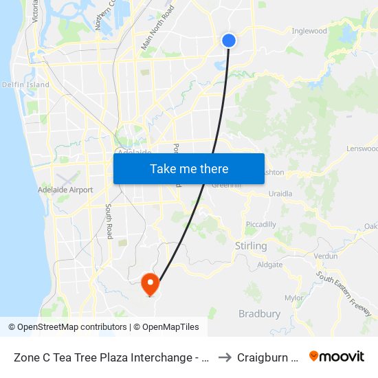 Zone C Tea Tree Plaza Interchange - West side to Craigburn Farm map