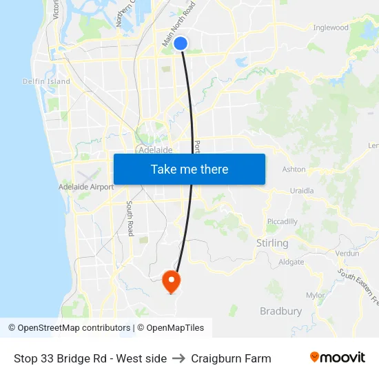Stop 33 Bridge Rd - West side to Craigburn Farm map