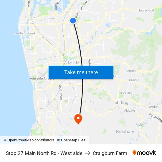 Stop 27 Main North Rd - West side to Craigburn Farm map