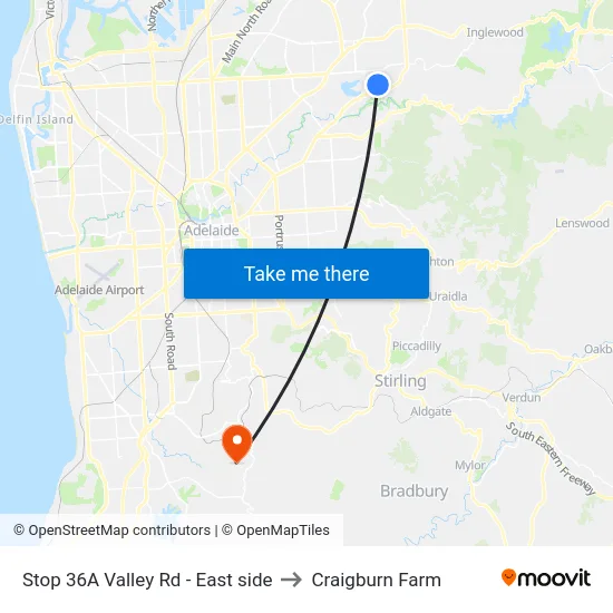 Stop 36A Valley Rd - East side to Craigburn Farm map