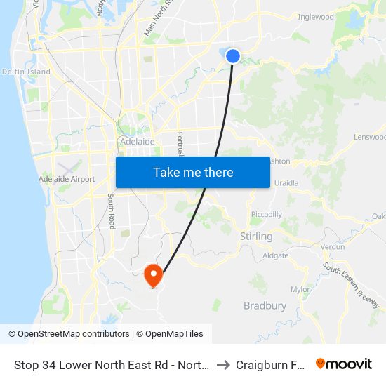 Stop 34 Lower North East Rd - North side to Craigburn Farm map