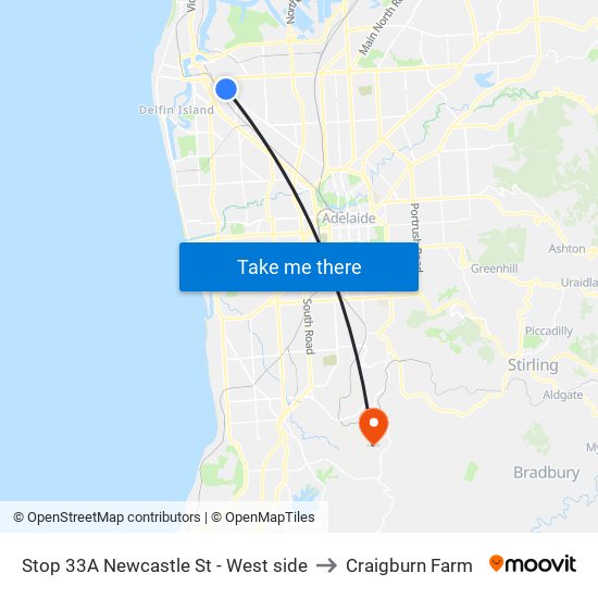 Stop 33A Newcastle St - West side to Craigburn Farm map
