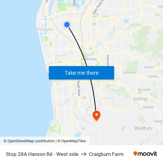 Stop 28A Hanson Rd - West side to Craigburn Farm map