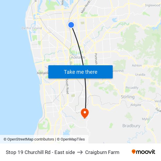 Stop 19 Churchill Rd - East side to Craigburn Farm map