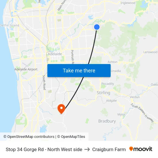 Stop 34 Gorge Rd - North West side to Craigburn Farm map
