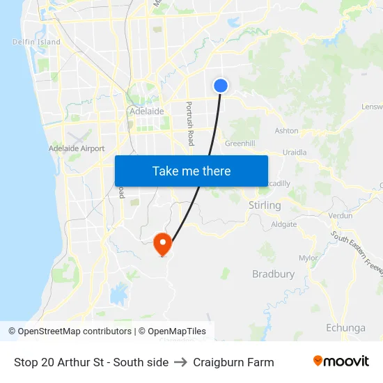 Stop 20 Arthur St - South side to Craigburn Farm map