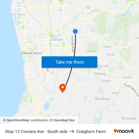 Stop 13 Coorara Ave - South side to Craigburn Farm map
