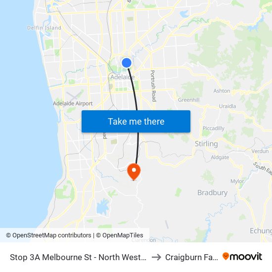 Stop 3A Melbourne St - North West side to Craigburn Farm map