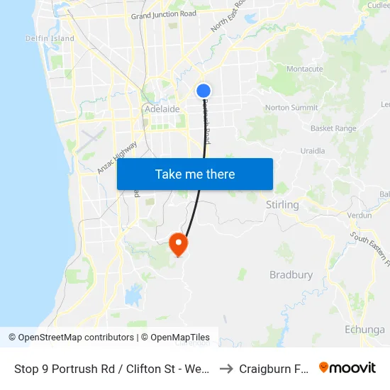 Stop 9 Portrush Rd / Clifton St - West side to Craigburn Farm map