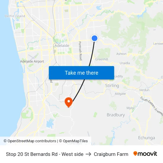Stop 20 St Bernards Rd - West side to Craigburn Farm map