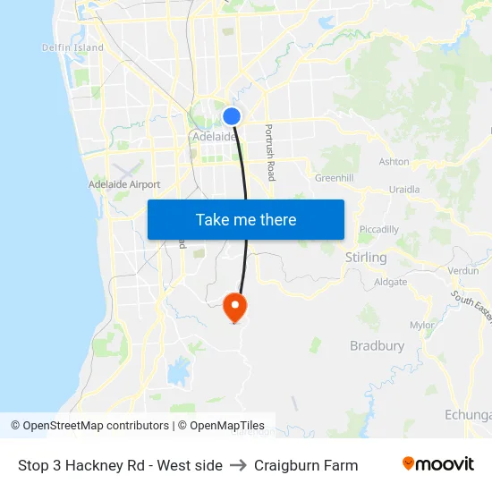 Stop 3 Hackney Rd - West side to Craigburn Farm map