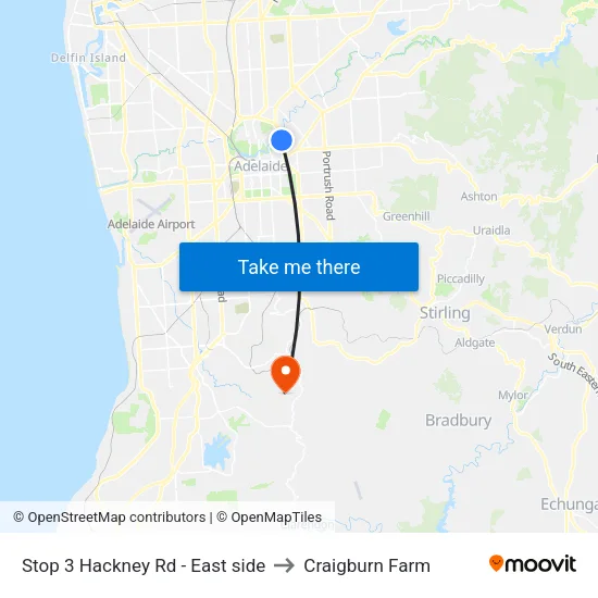 Stop 3 Hackney Rd - East side to Craigburn Farm map