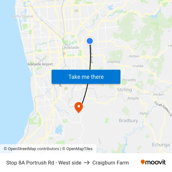 Stop 8A Portrush Rd - West side to Craigburn Farm map
