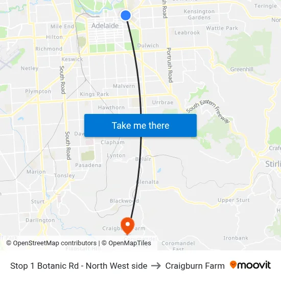Stop 1 Botanic Rd - North West side to Craigburn Farm map