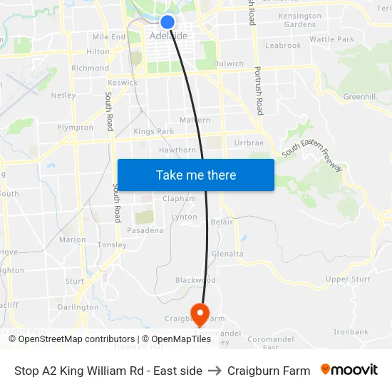 Stop A2 King William Rd - East side to Craigburn Farm map