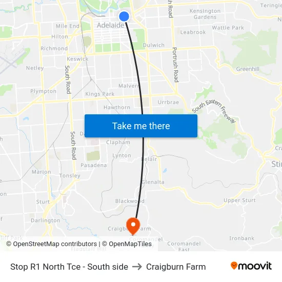 Stop R1 North Tce - South side to Craigburn Farm map