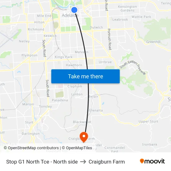 Stop G1 North Tce - North side to Craigburn Farm map