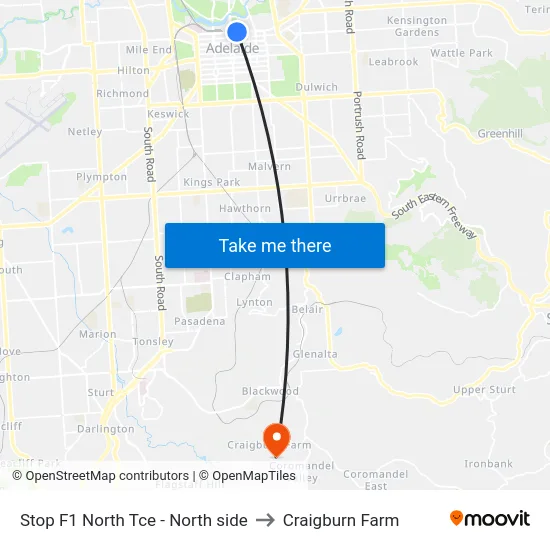 Stop F1 North Tce - North side to Craigburn Farm map