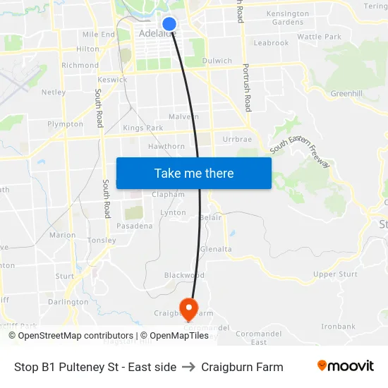 Stop B1 Pulteney St - East side to Craigburn Farm map