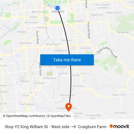 Stop Y2 King William St - West side to Craigburn Farm map